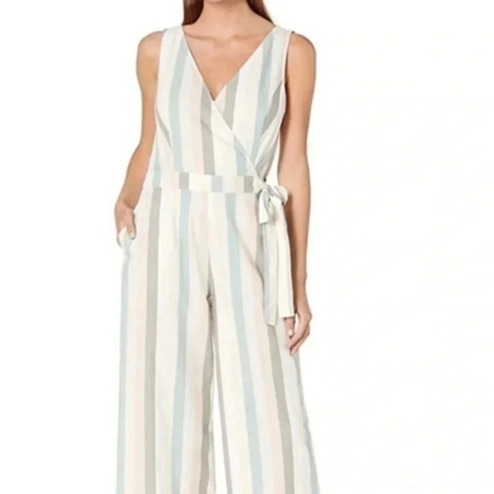 Lucky Brand Daisy striped jumpsuit waist tie wide leg size XS NWT